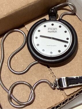 1986 POP Swatch Black and White Pocket Watch Pendant